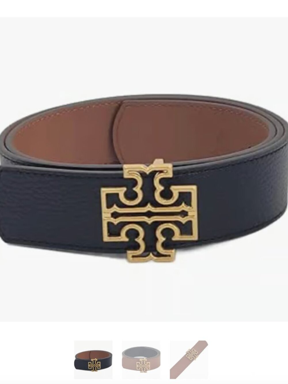 Tory Burch Britten Logo Black/Classic Tan With Gold Hardware 1.5in Width Large